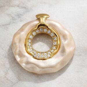 Italian 925 Vermeil Baroque Pearl Pendant Gold CZ Halo
